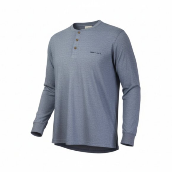 Perry Ellis Other - Men’s Henley Long Sleeve Pullover XL Gray 3-Button Hi-Low Hem Long Length Shirt
